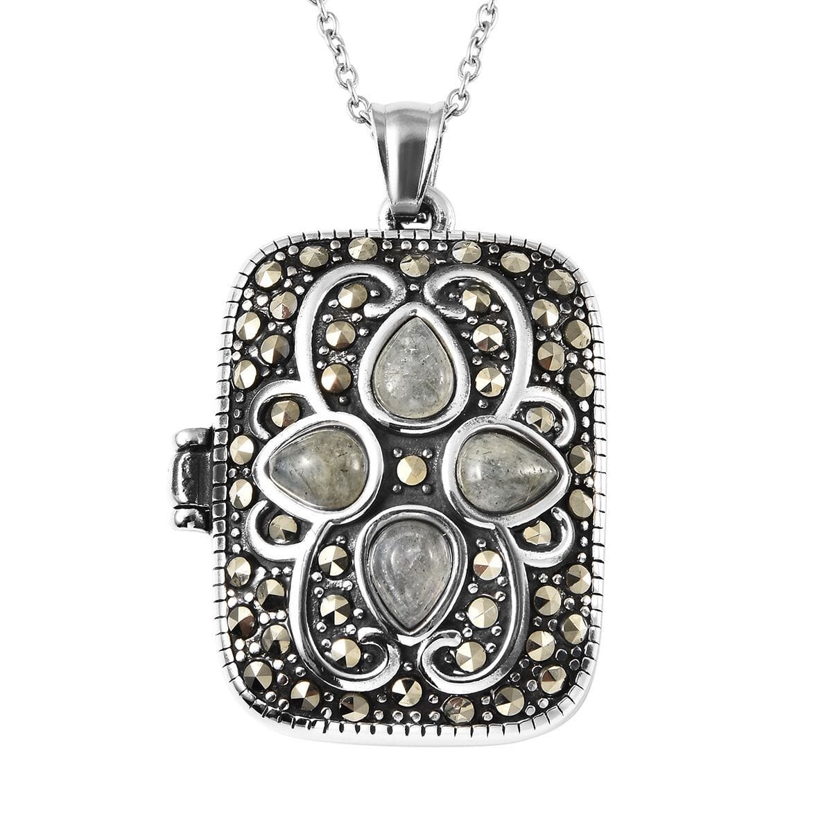 Malagasy Labradorite & Swiss Marcasite Locket – For Inner Vision & Intuition