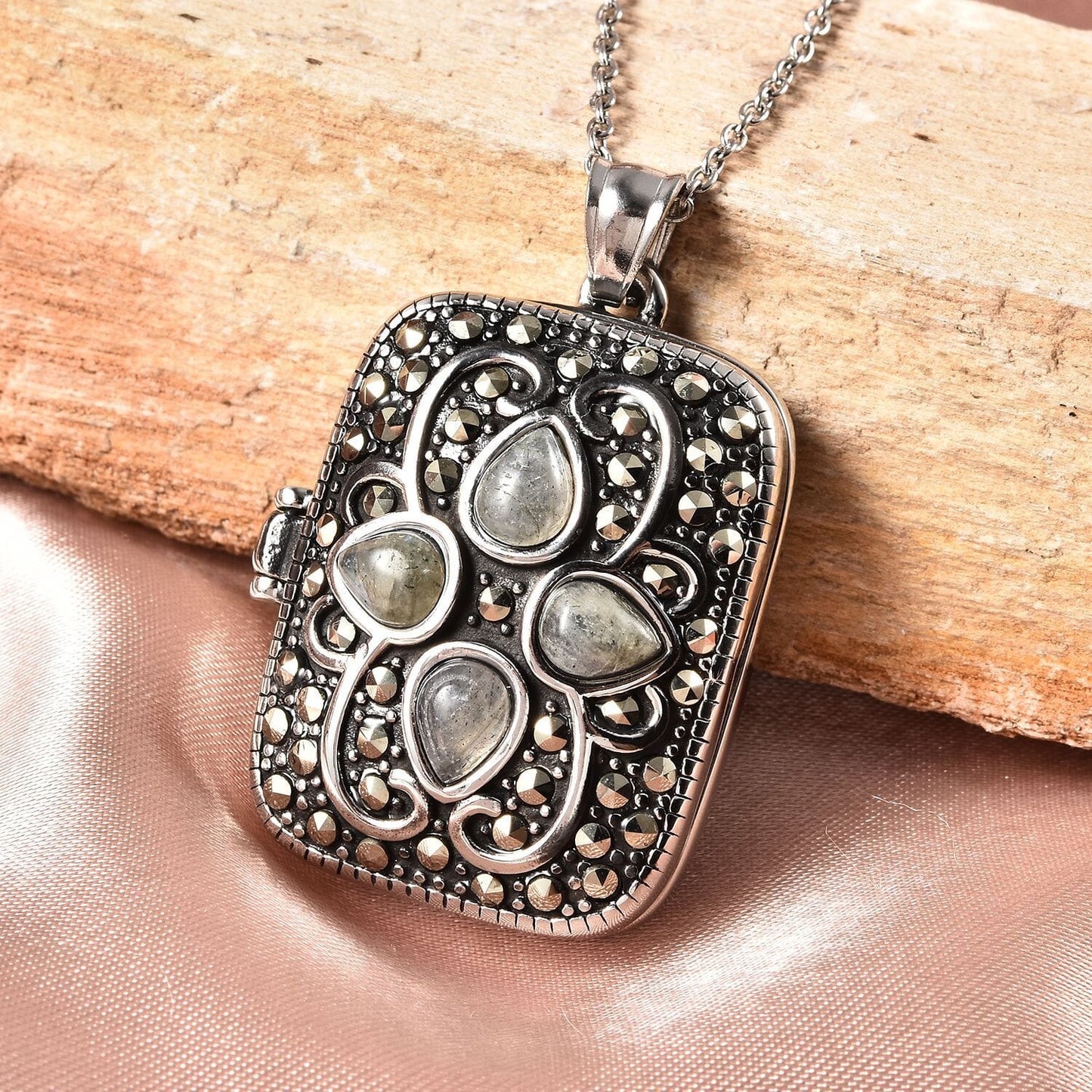 Malagasy Labradorite & Swiss Marcasite Locket – For Inner Vision & Intuition