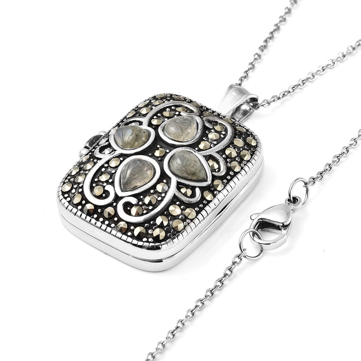 Malagasy Labradorite & Swiss Marcasite Locket – For Inner Vision & Intuition