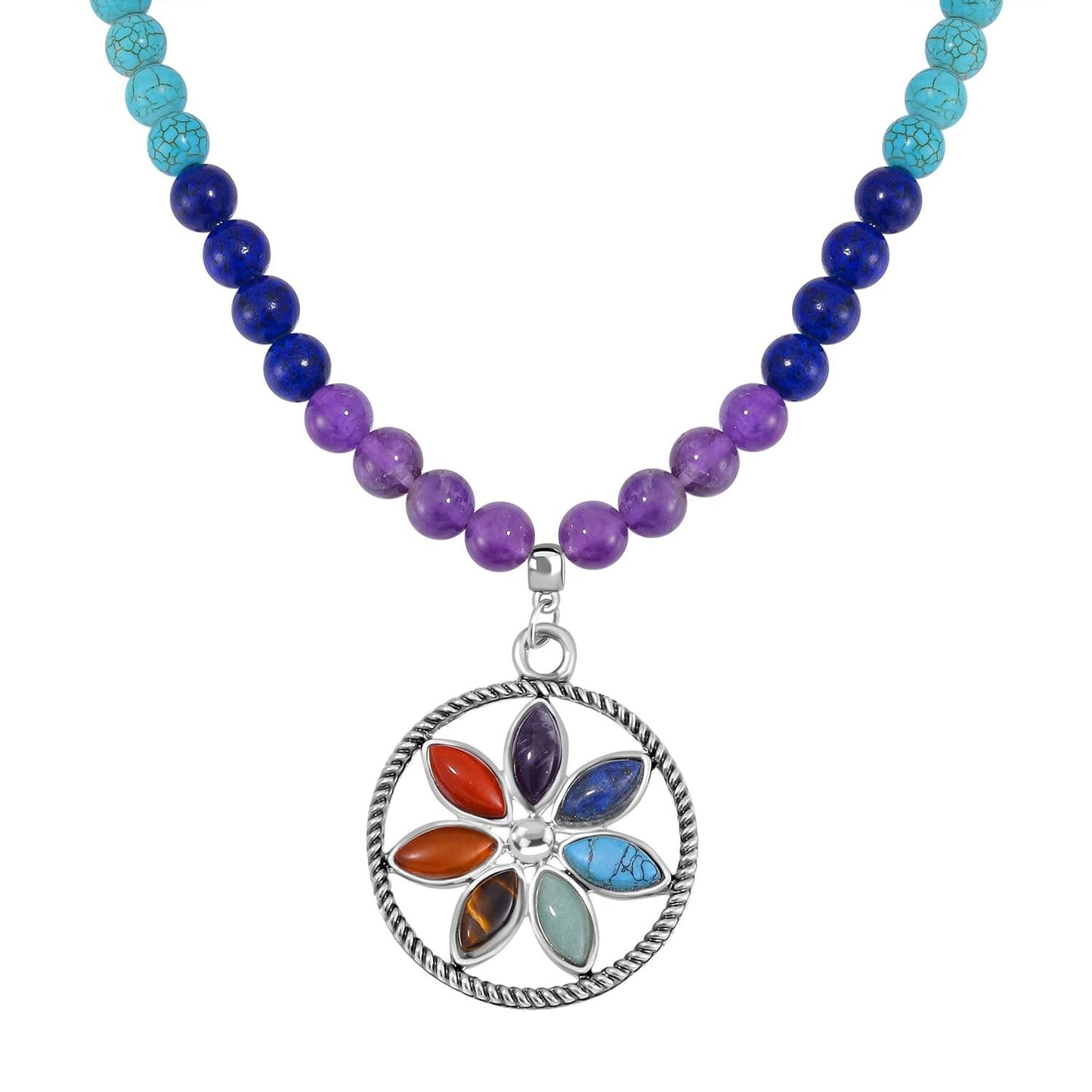 Seven Chakra Beaded Necklace & Bracelet Set – Multi-Gemstone Design