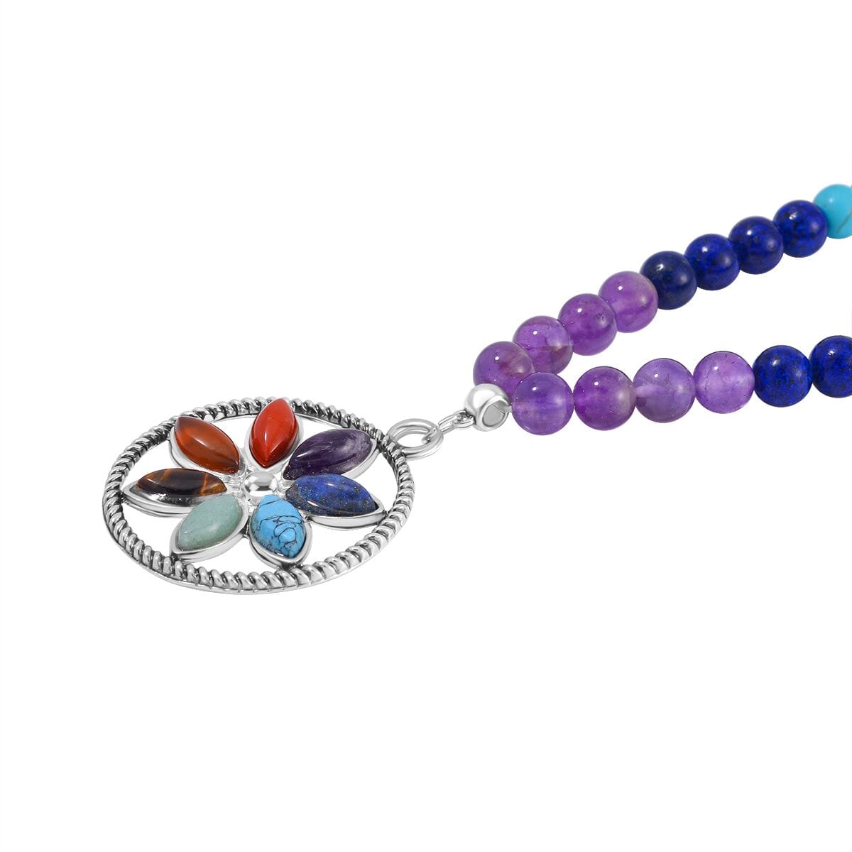 Seven Chakra Beaded Necklace & Bracelet Set – Multi-Gemstone Design