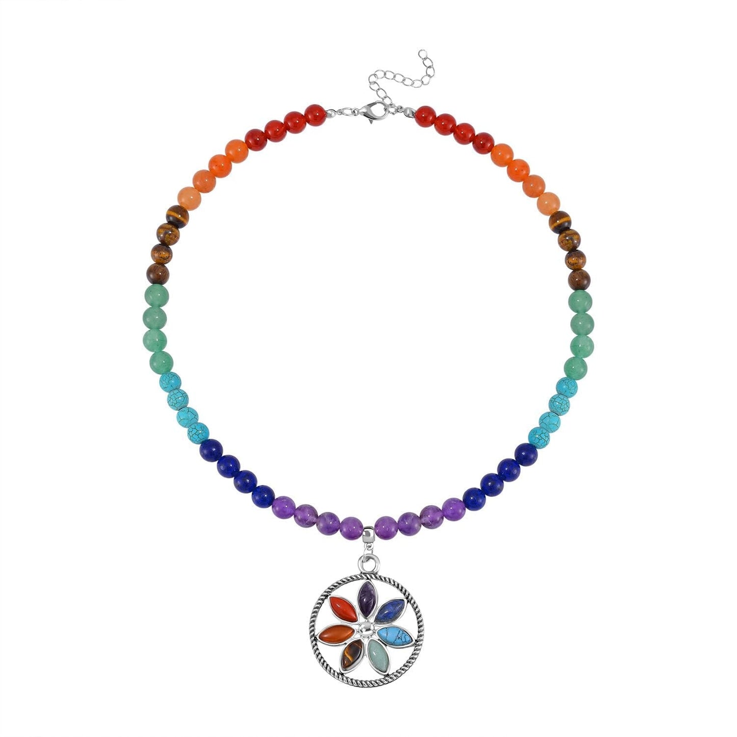 Seven Chakra Beaded Necklace & Bracelet Set – Multi-Gemstone Design