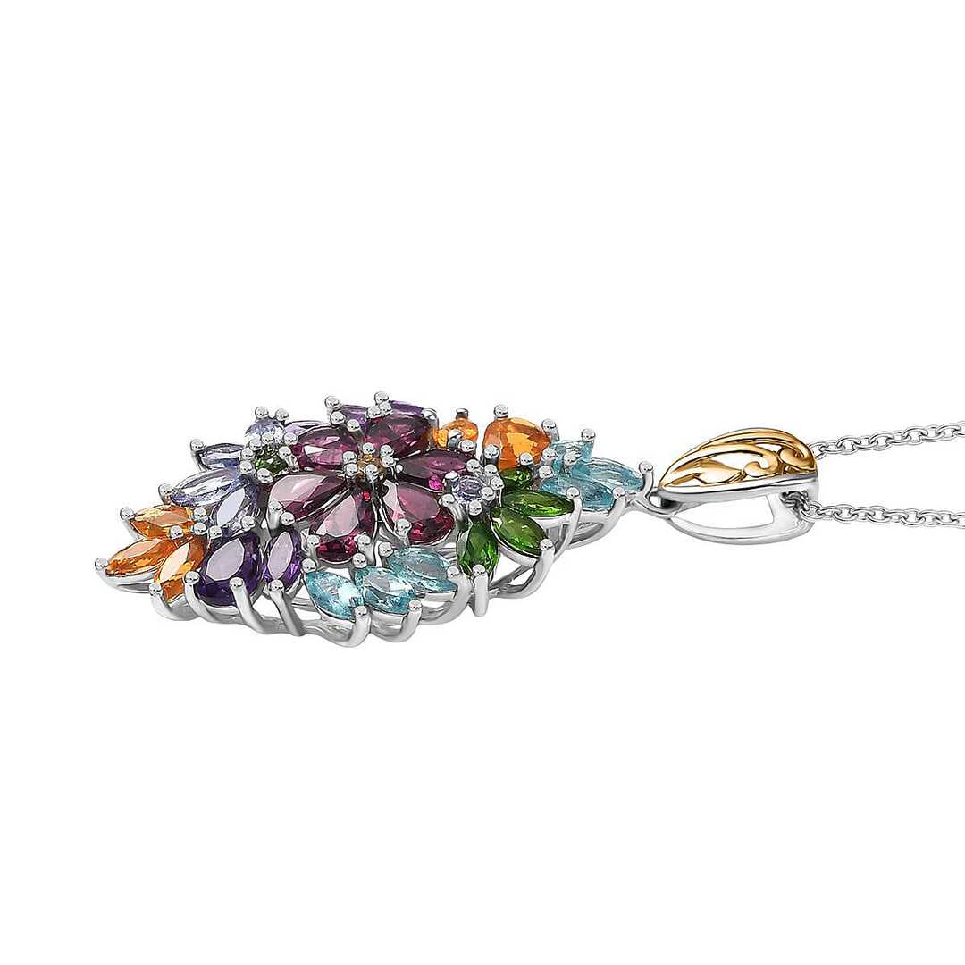 Multi Gemstone Bouquet Pendant Necklace in Sterling Silver