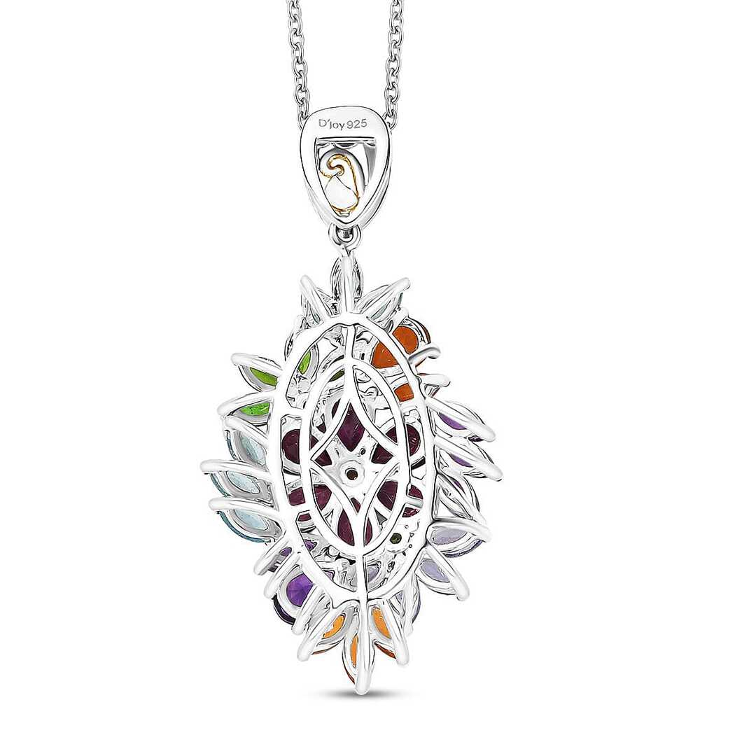 Multi Gemstone Bouquet Pendant Necklace in Sterling Silver