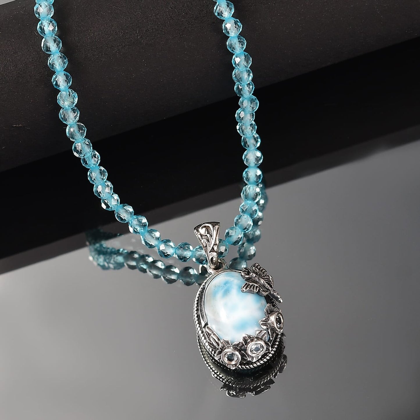 Caribbean Larimar Pendant - Artisan Crafted Stress Relief Talisman