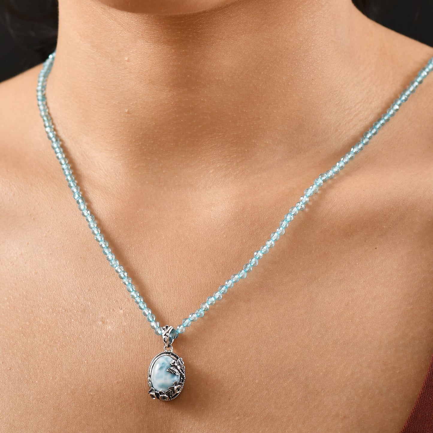Caribbean Larimar Pendant - Artisan Crafted Stress Relief Talisman