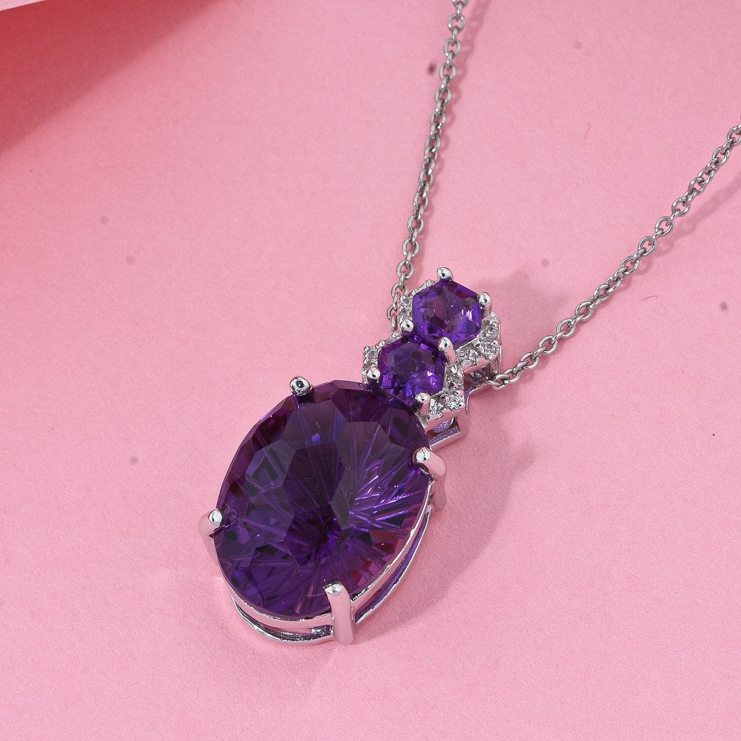 Amethyst & Zircon Pendant Necklace – Elegant Radiance