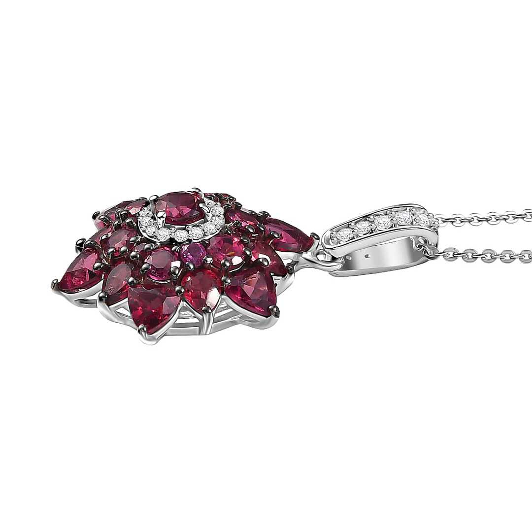 Tanzanian Garnet & White Zircon Blazing Bloom Pendant Necklace
