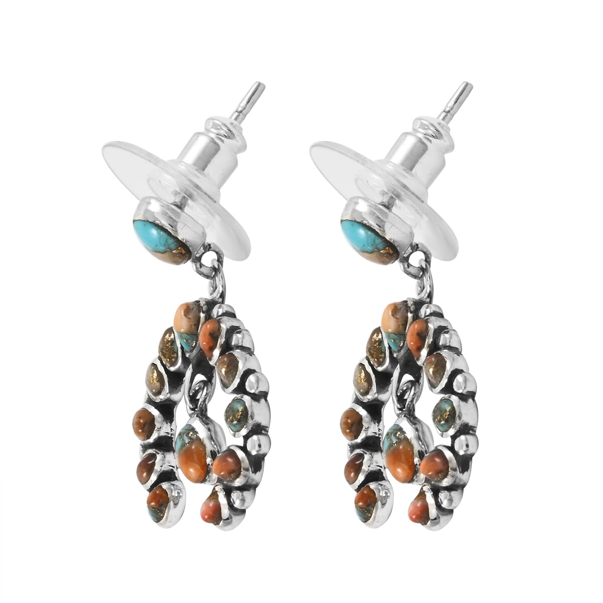 Santa Fe Style Spiny Turquoise & Coral Horseshoe Pendant & Earrings Set