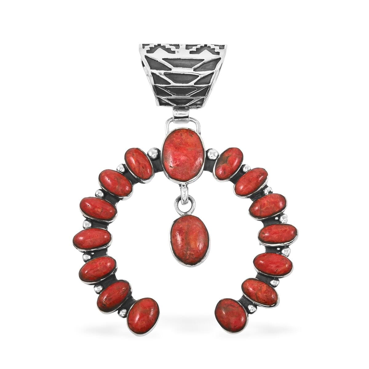 Santa Fe Style Spiny Turquoise & Coral Horseshoe Pendant & Earrings Set