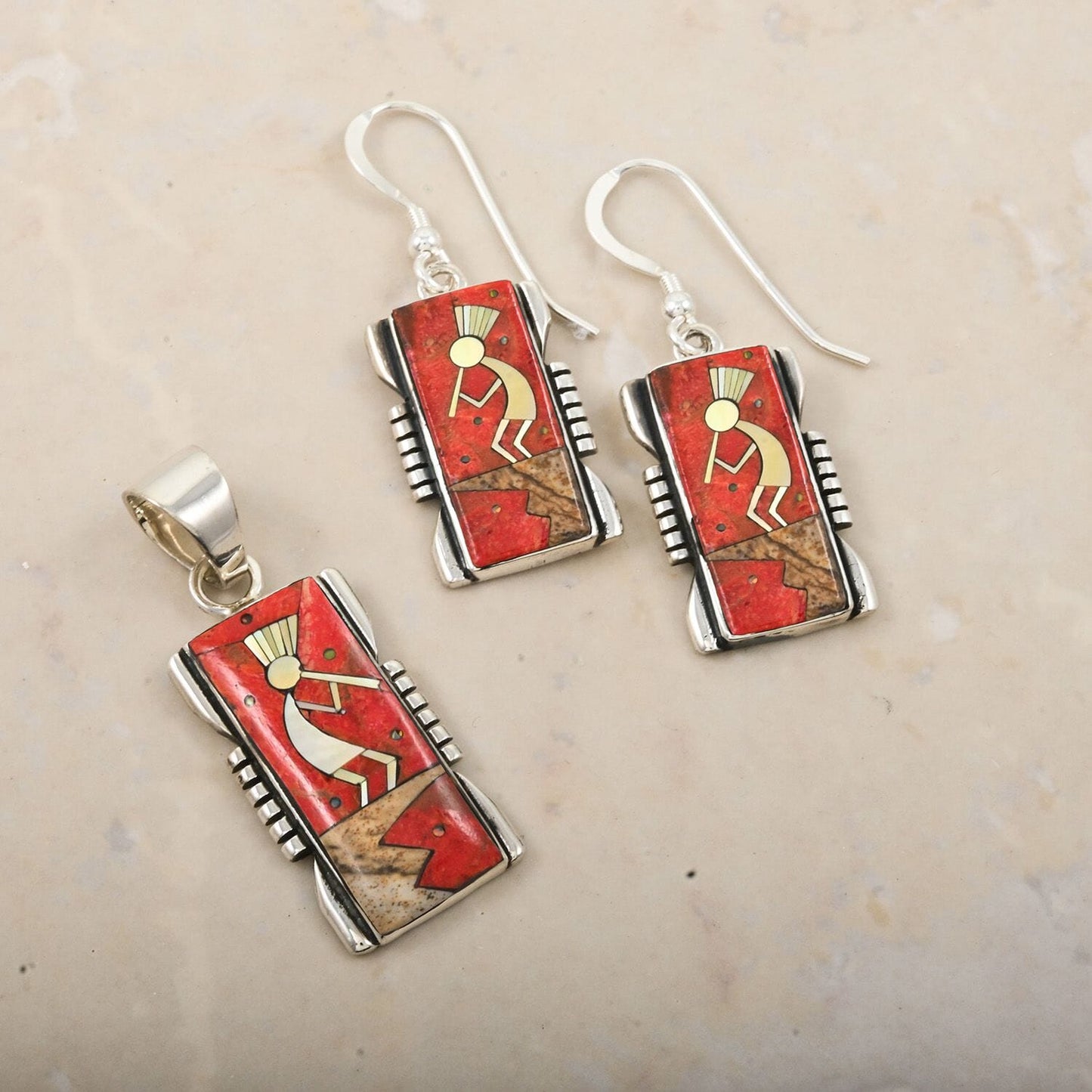 Santa Fe Style Kokopelli Pendant & Earrings Set – A Symbol of Southwestern Spirit