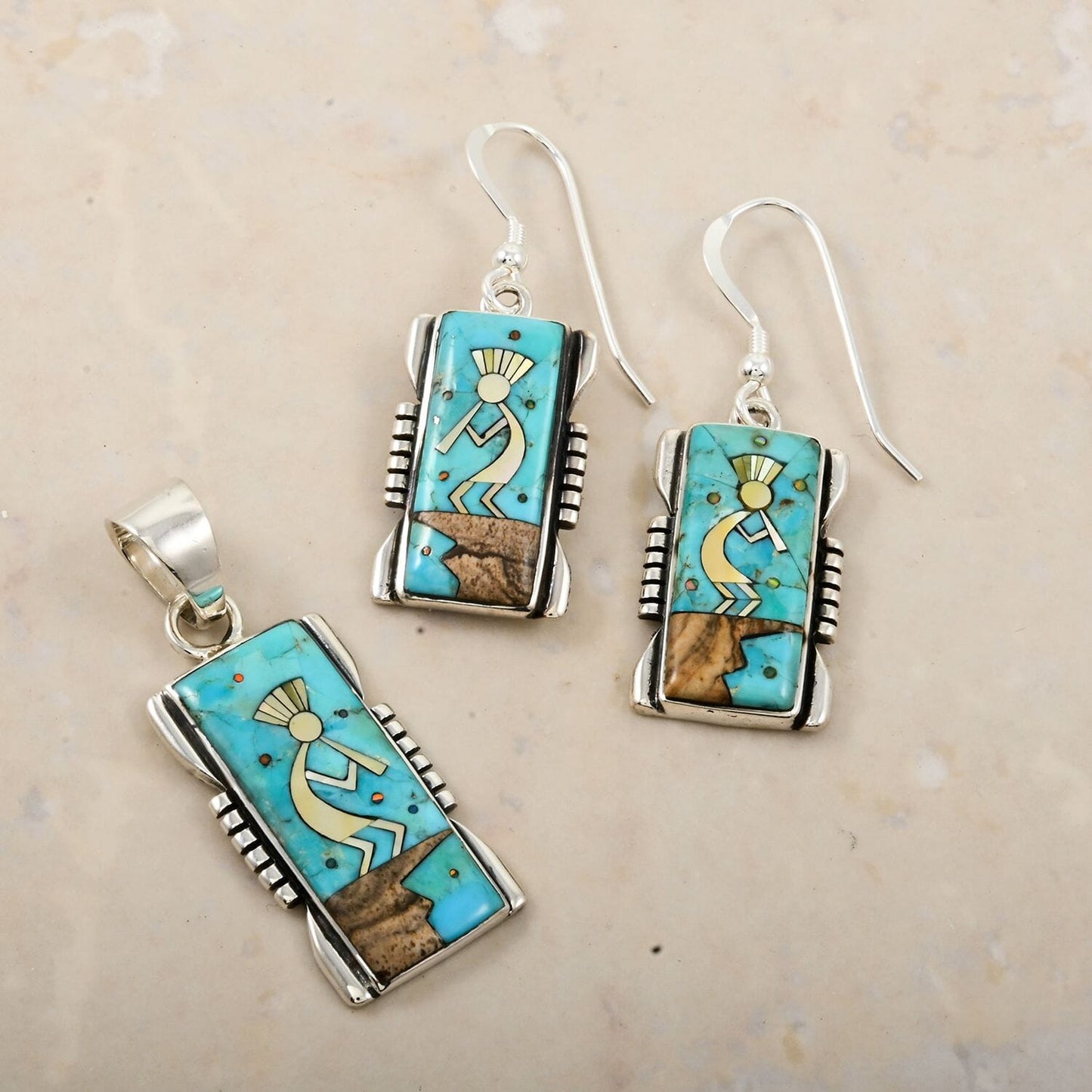 Santa Fe Style Kokopelli Pendant & Earrings Set – A Symbol of Southwestern Spirit