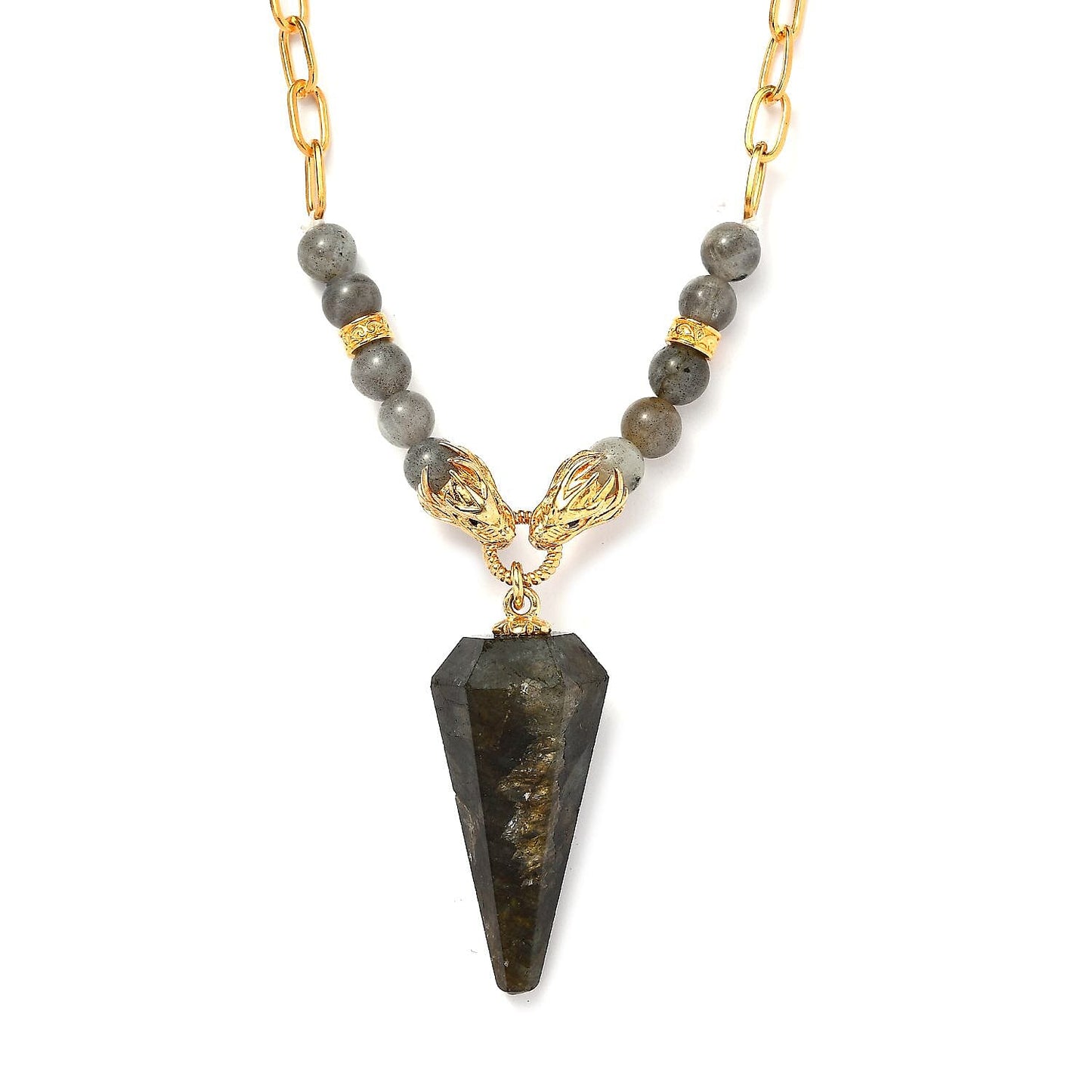 Labradorite & Black Spinel Dragon Necklace — Mystical Power & Style
