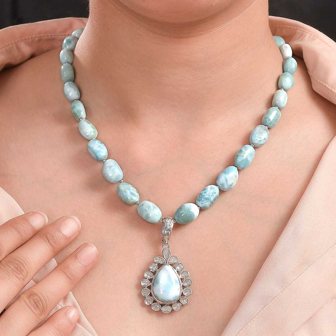 Larimar and Diamond Tree of Life Necklace