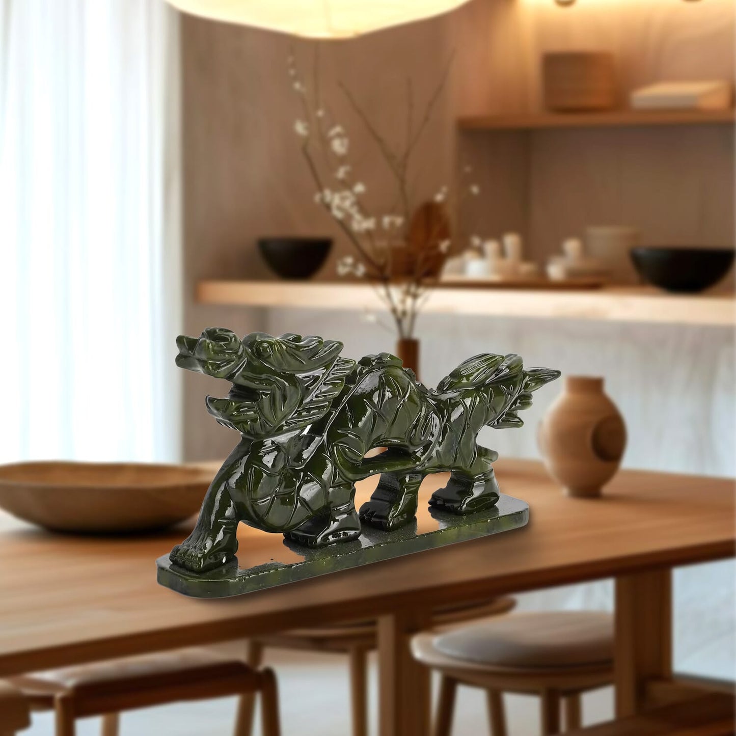 Green Serpentine Dragon Tabletop Figurine – A Symbol of Strength and Elegance