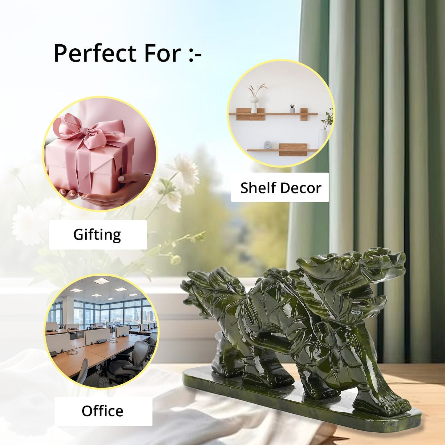 Green Serpentine Dragon Tabletop Figurine – A Symbol of Strength and Elegance