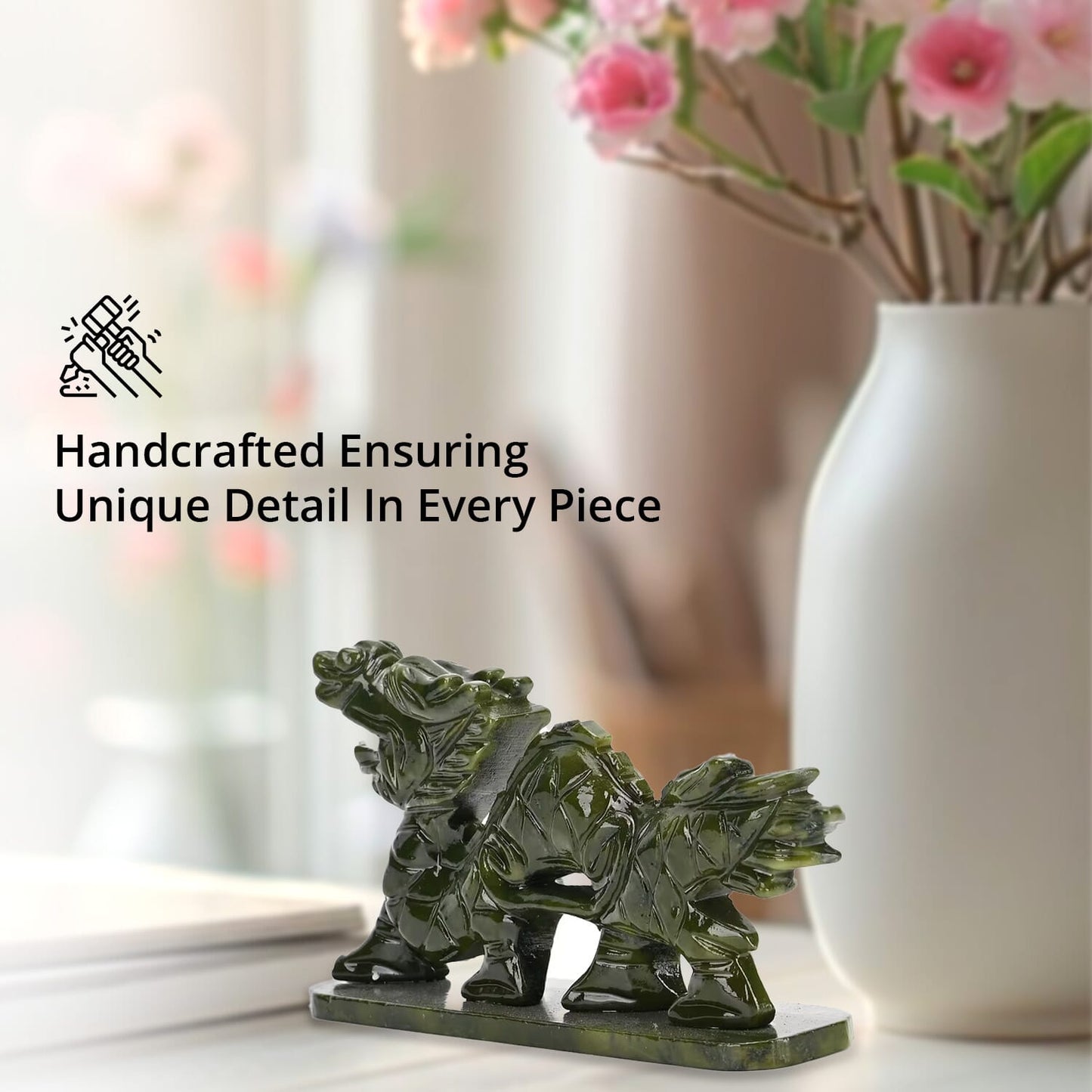 Green Serpentine Dragon Tabletop Figurine – A Symbol of Strength and Elegance
