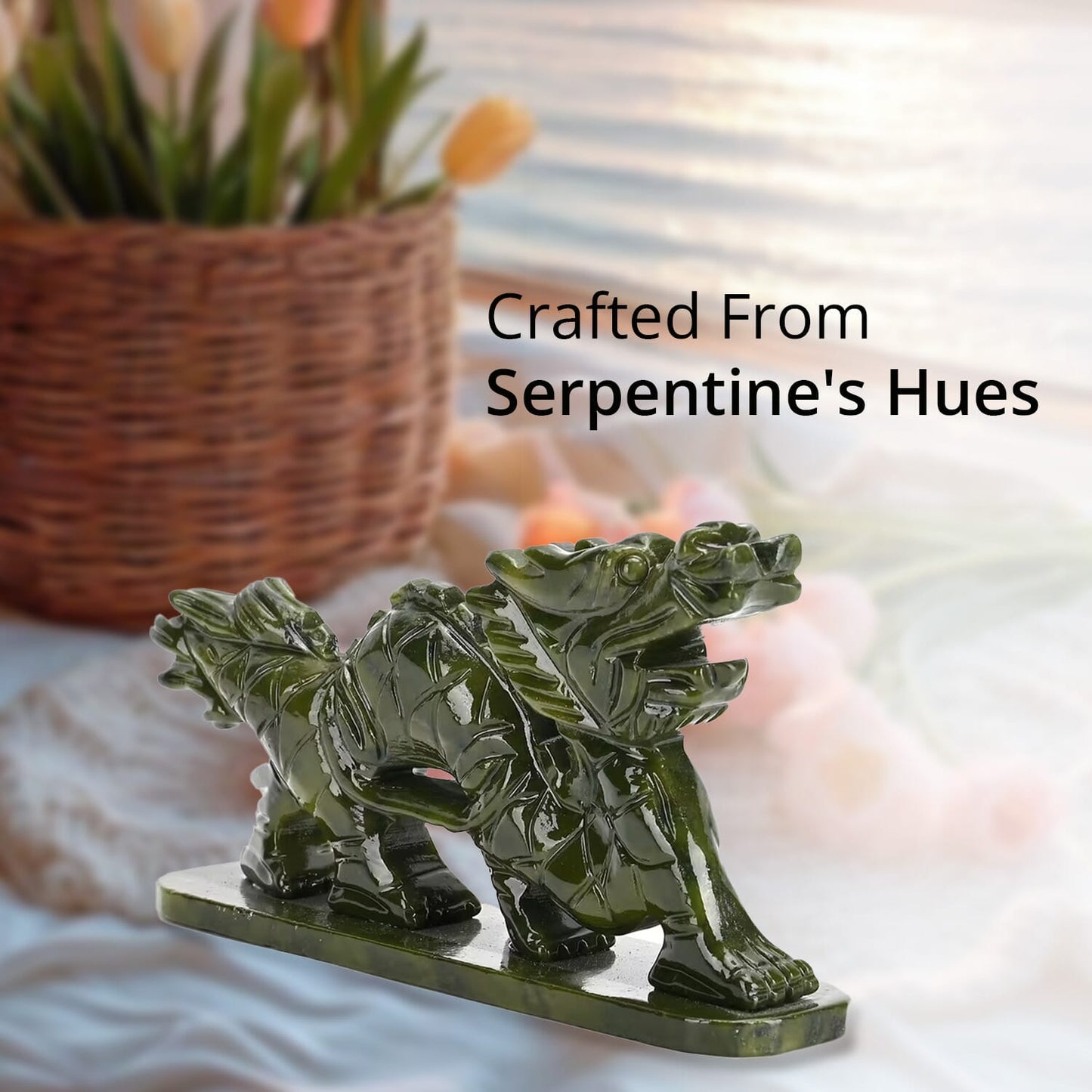 Green Serpentine Dragon Tabletop Figurine – A Symbol of Strength and Elegance
