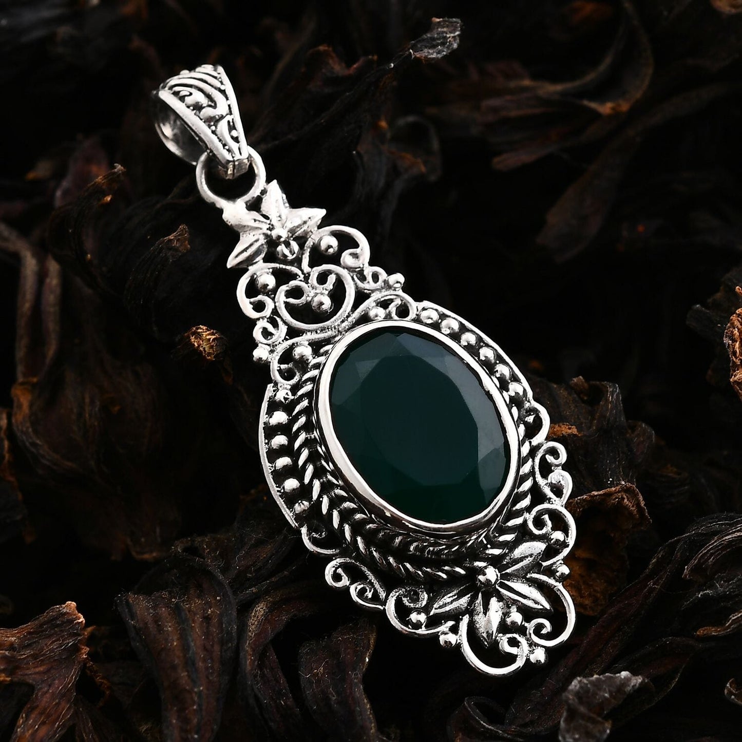 Bali Legacy Verde Onyx 7.65 ctw Antique Garden & Floral Pendant – A Symbol of Protection and Renewal