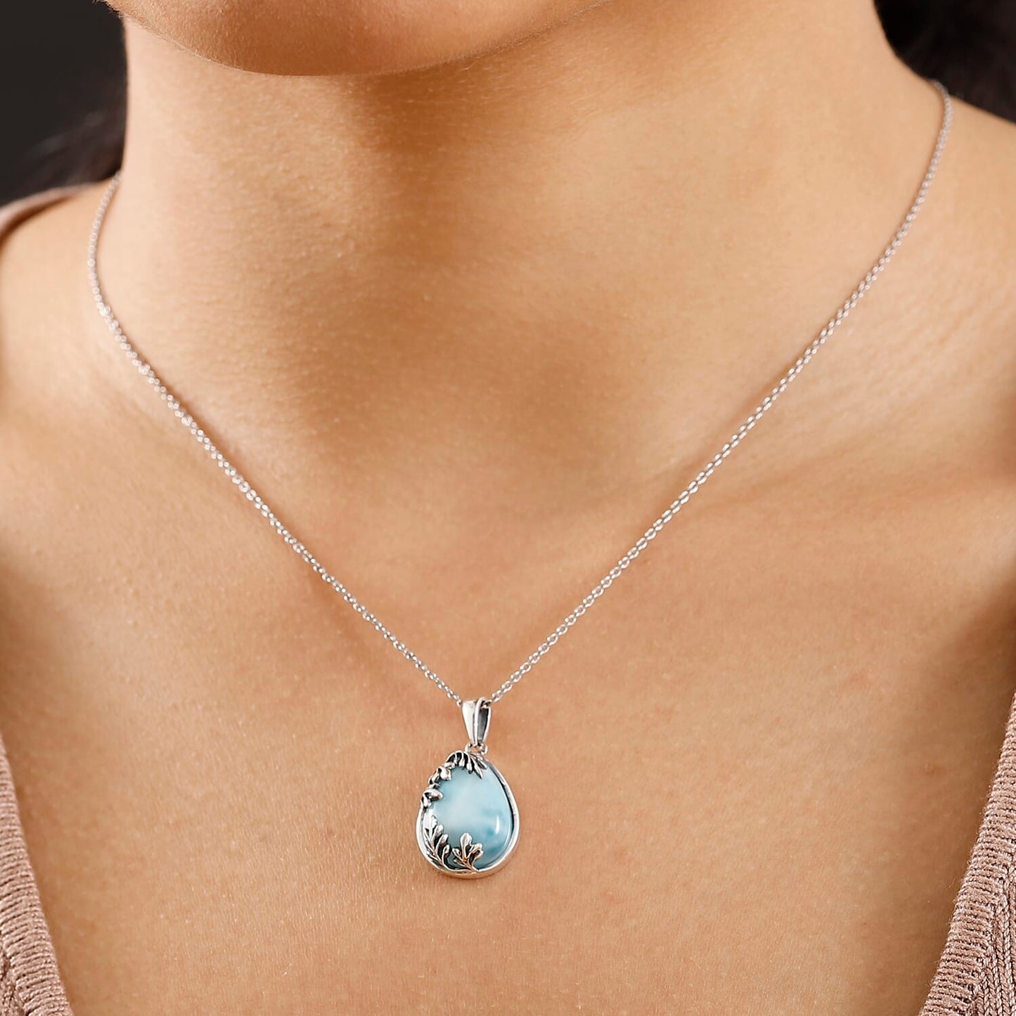 DJOY Premium Larimar 11.10 ctw Flowing Swirl Pendant – A Symbol of Emotional Healing and Inner Peace
