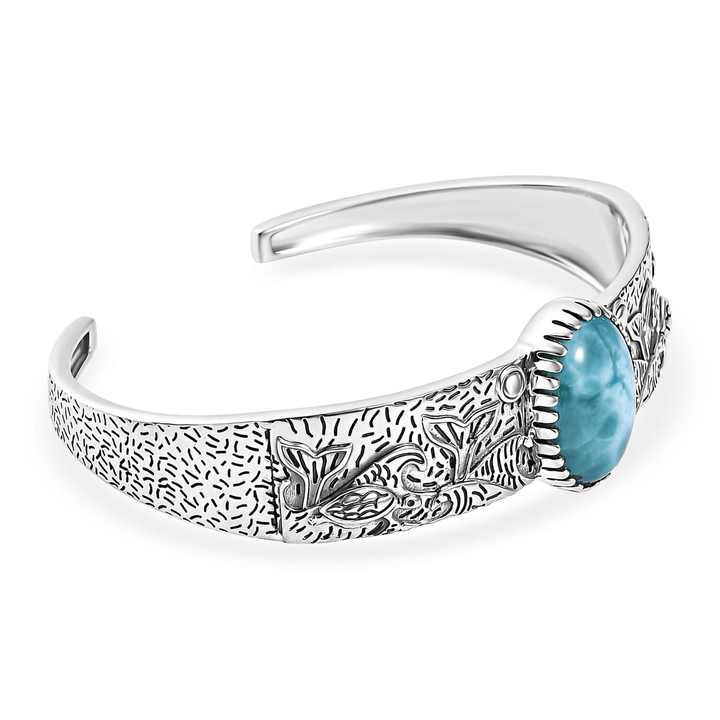 DJOY Premium Larimar 13.60 ctw Fin and Flow Cuff Bracelet – A Symbol of Tranquility and Balance