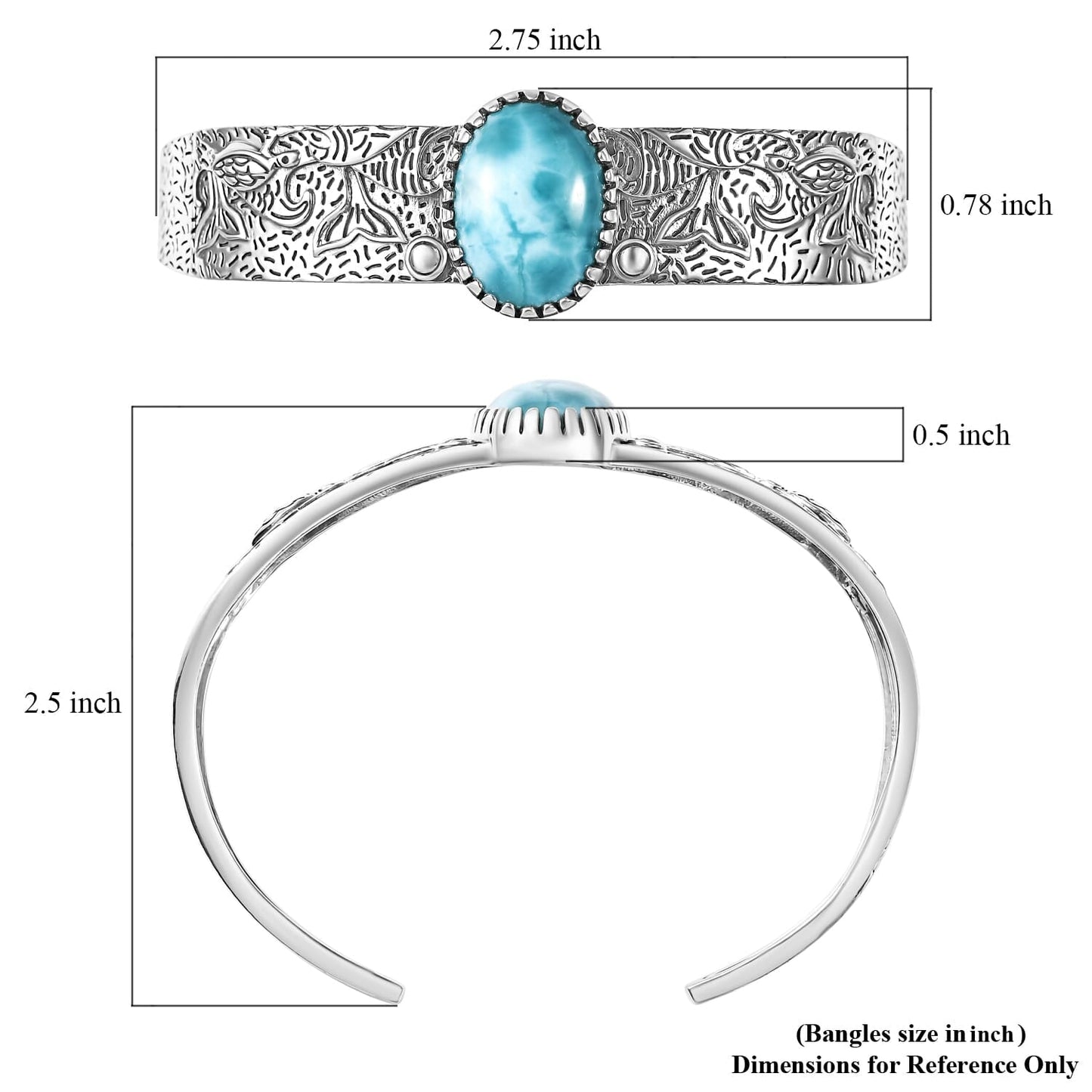 DJOY Premium Larimar 13.60 ctw Fin and Flow Cuff Bracelet – A Symbol of Tranquility and Balance