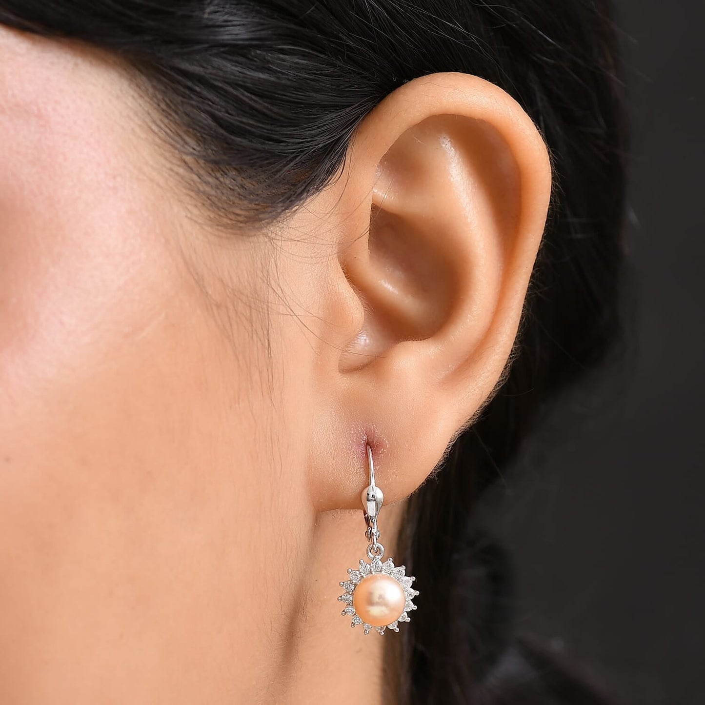 DJOY Peach Freshwater Pearl & White Zircon Sunlit Bloom Earrings – A Radiance of Timeless Elegance