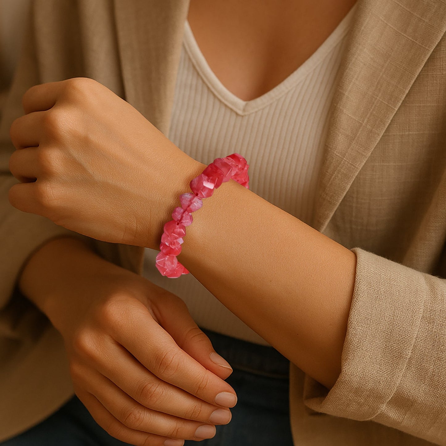 Cherry Quartz Stretch Bracelet – For Releasing Emotional Pain