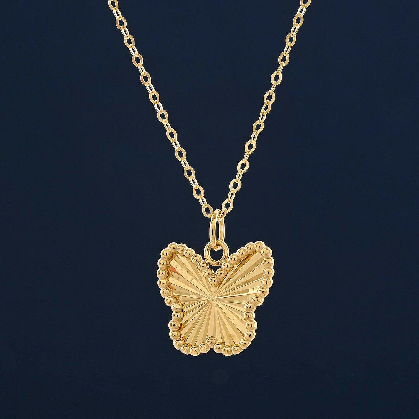10K Yellow Gold Diamond-Cut Butterfly Pendant Necklace – A Golden Symbol of Transformation