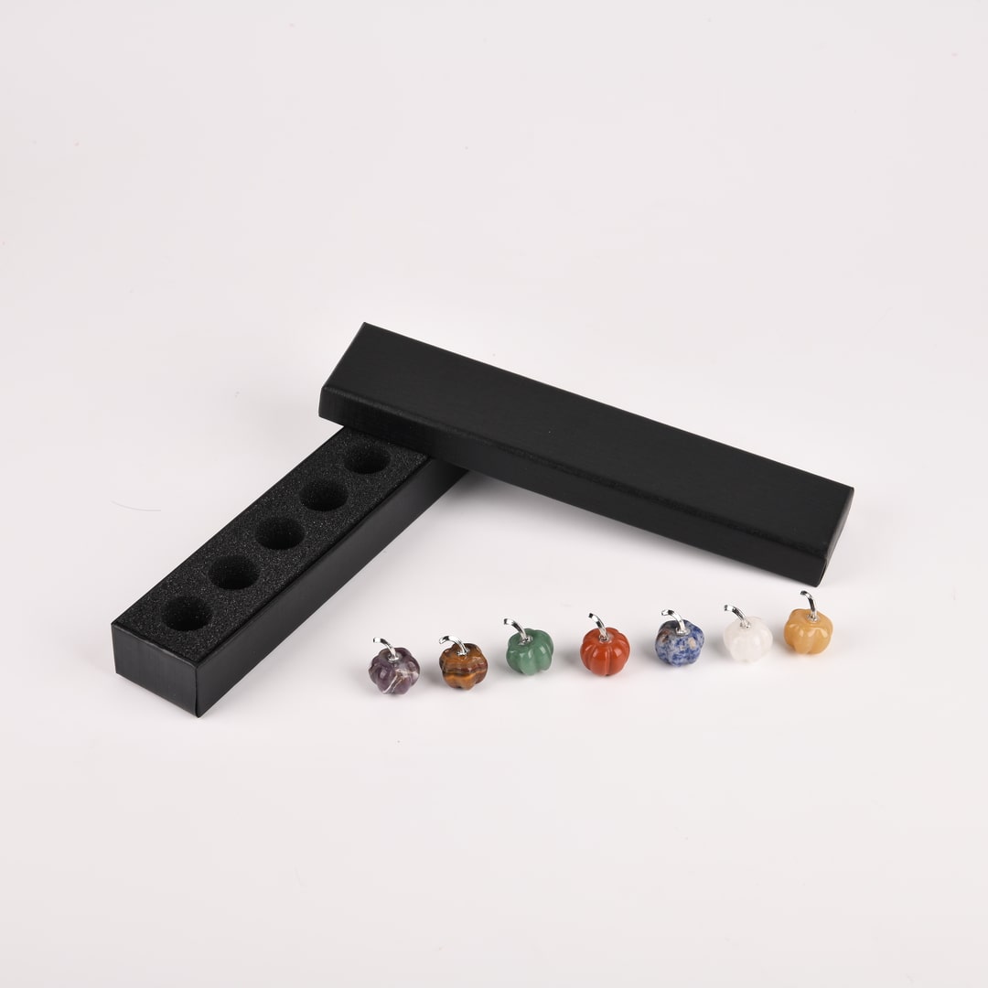 Chakra Mini Pumpkin Set – 7 Stones for Halloween Balance & Protection