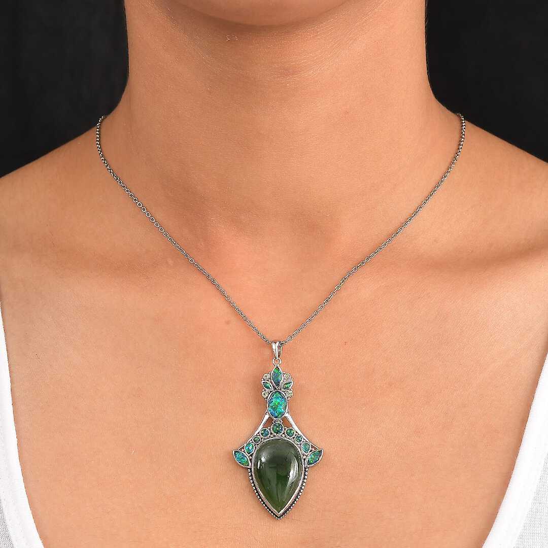 Sajen Silver Nephrite Jade and Multi Gemstone Pendant