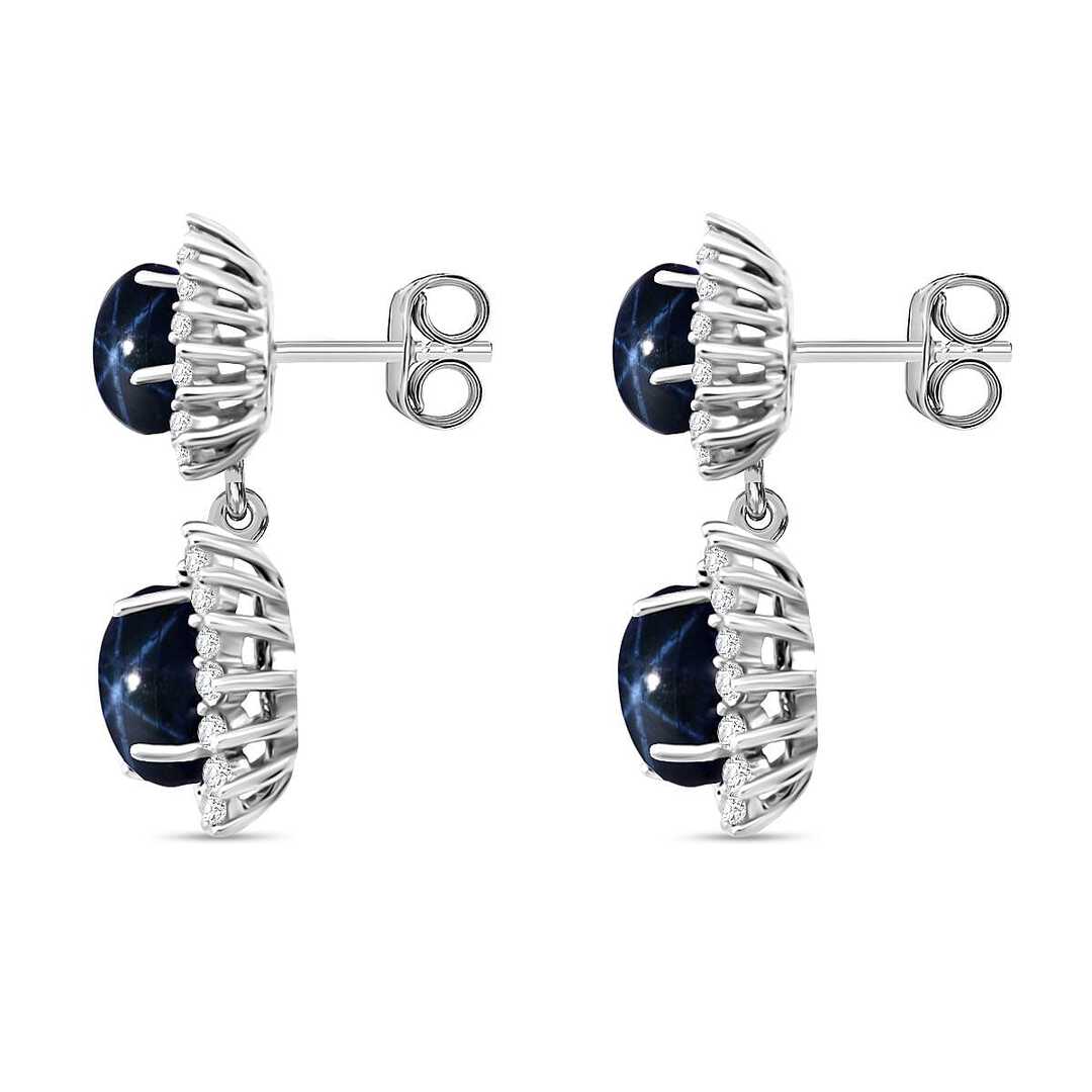 Blue Star Sapphire & White Zircon Earrings