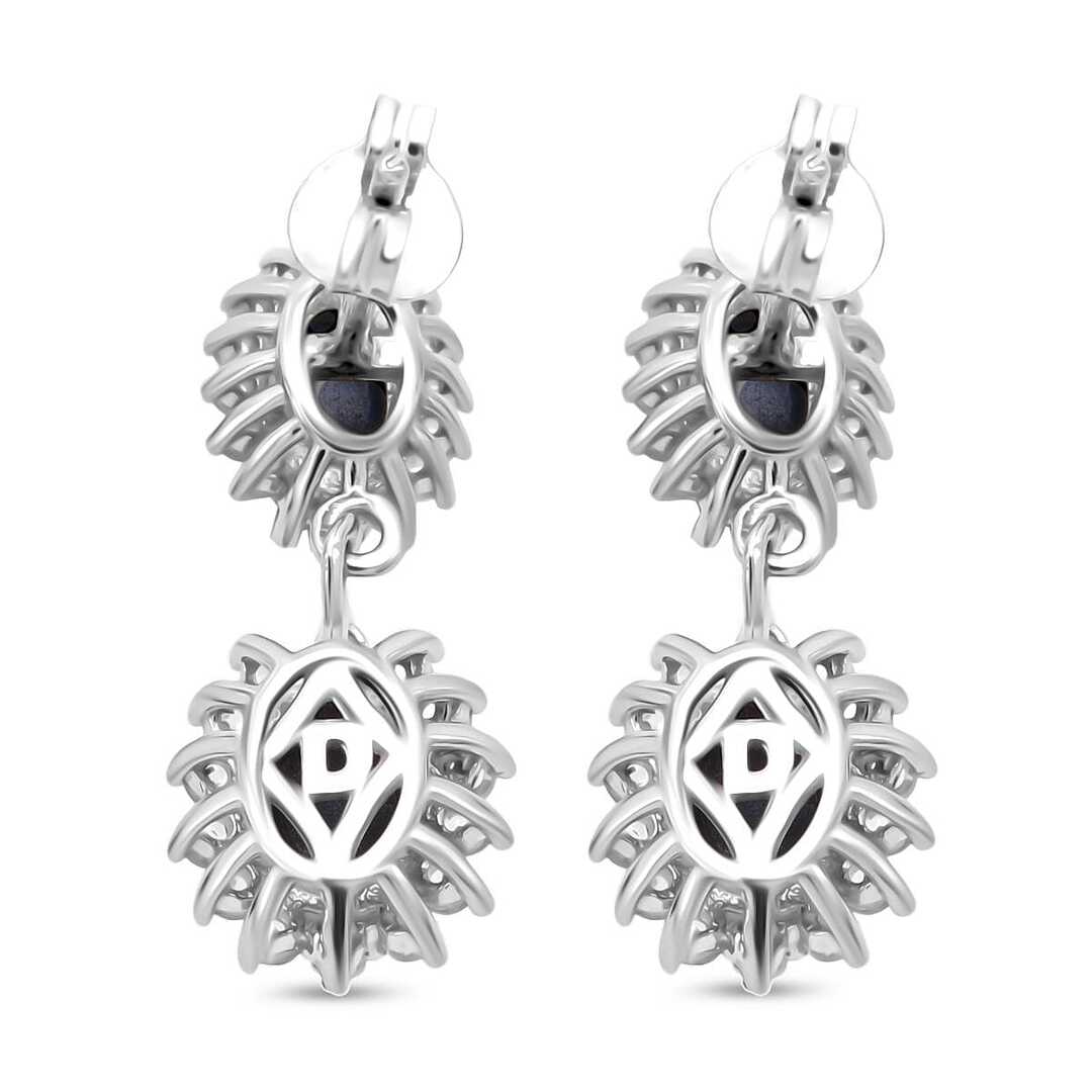 Blue Star Sapphire & White Zircon Earrings