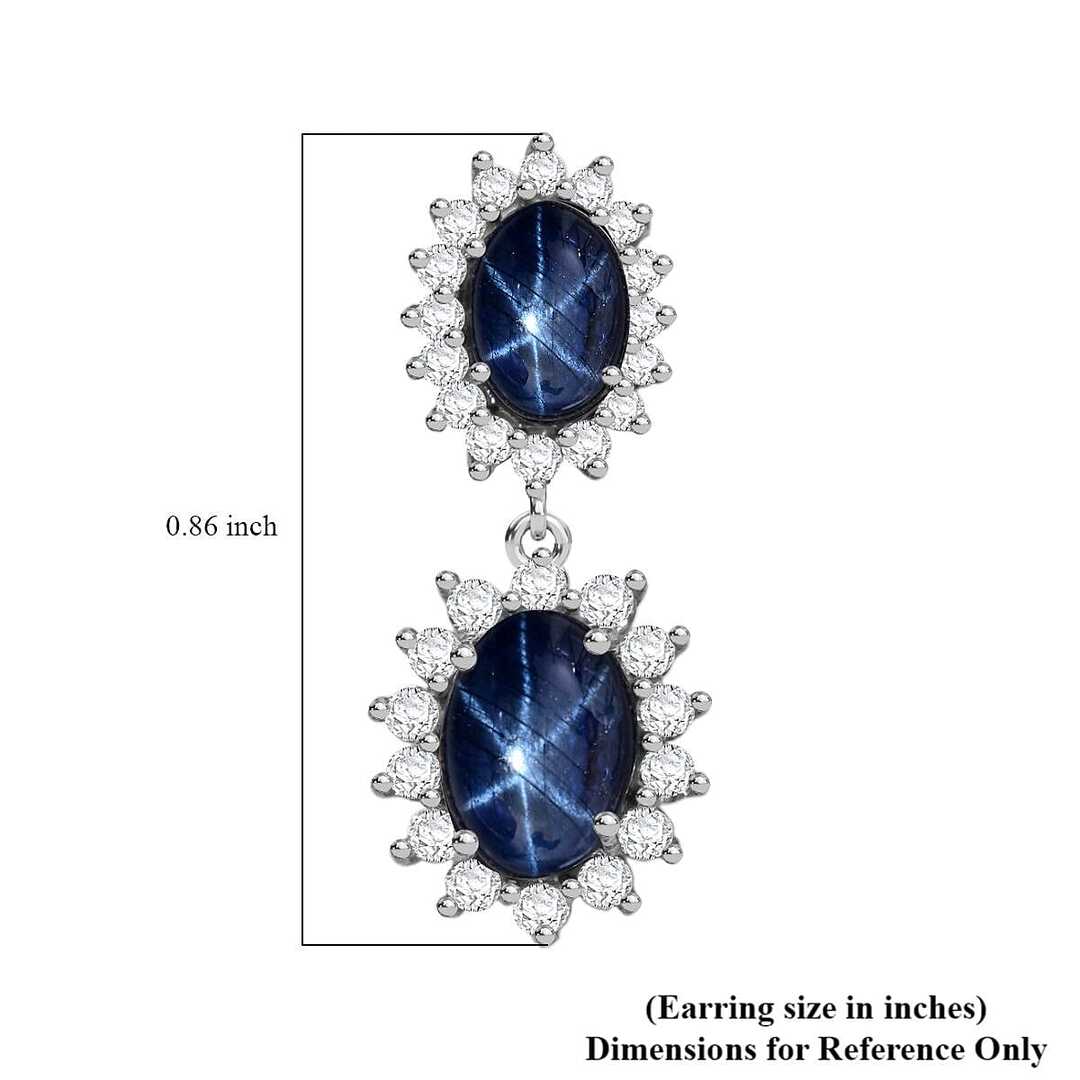Blue Star Sapphire & White Zircon Earrings