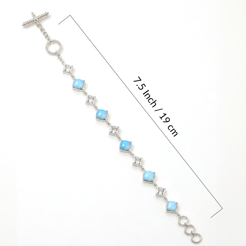 Larimar and Sky Blue Topaz Bracelet with Toggle Lock, Silver