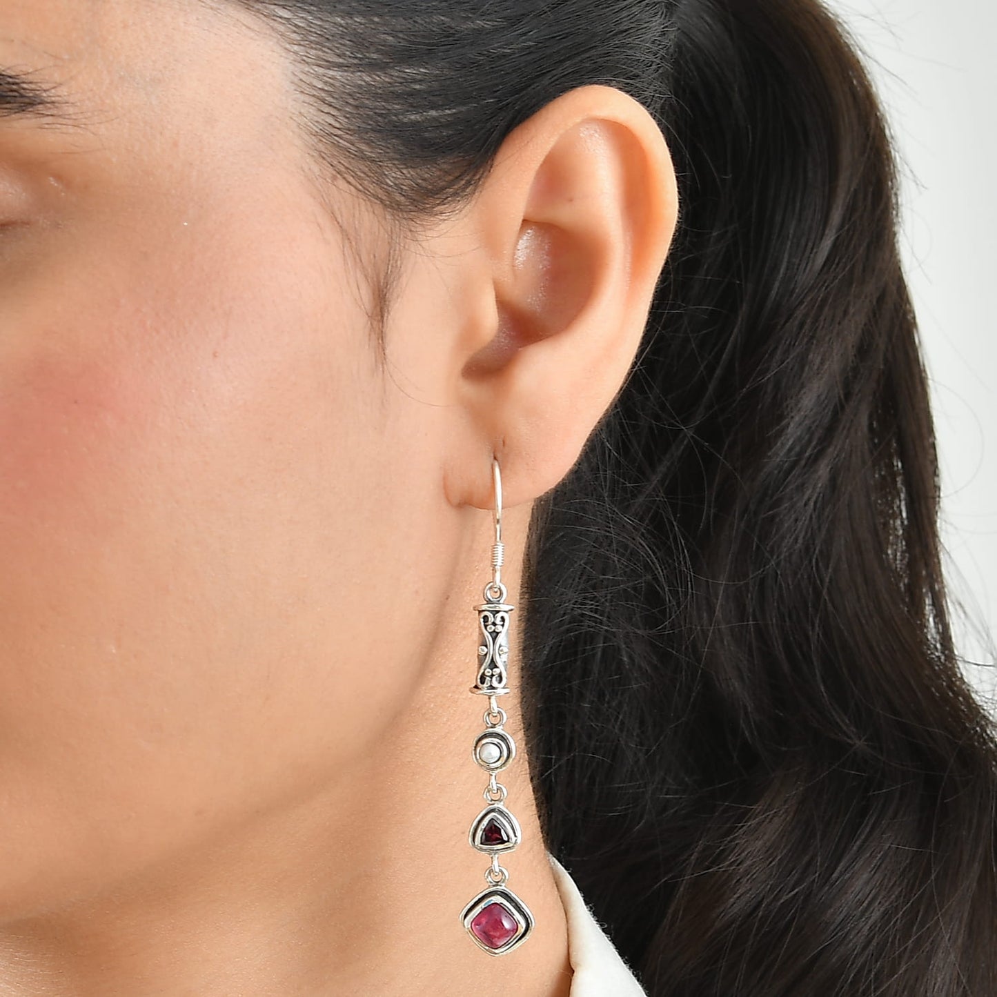 Ruby Red Pearl Drop Earrings – Sterling Silver Jewelry