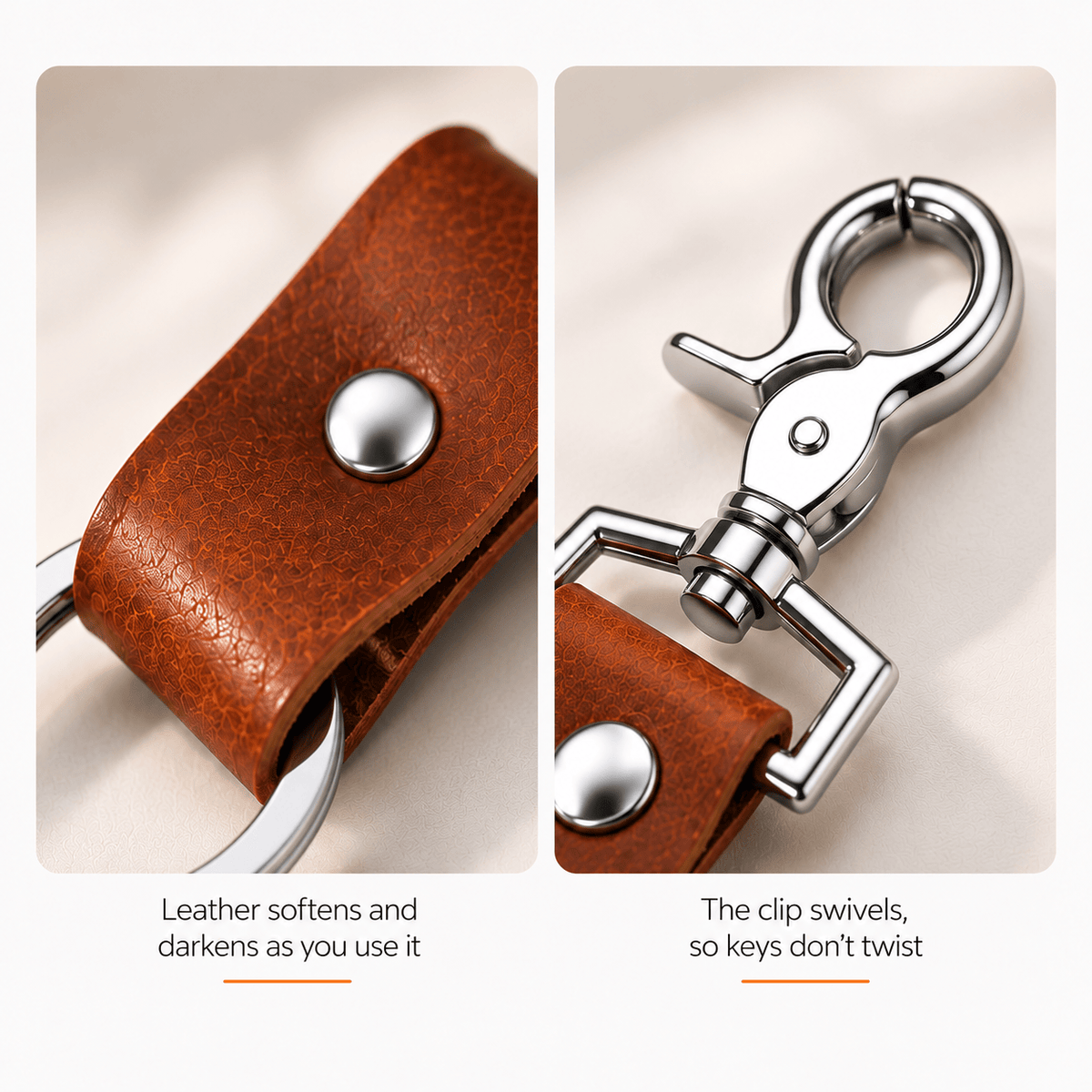 Attachable Leather Keychain – Snap Hook for Bags & Belts