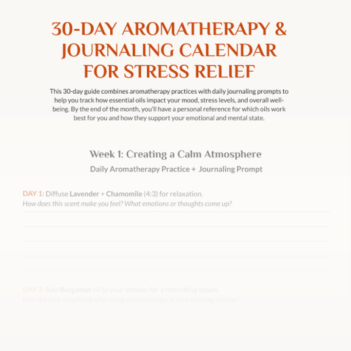 Downloadable PDF Guide with 50 Essential Oil Diffuser Recipes & 30-Day Aromatherapy Guide for Stress Relief |