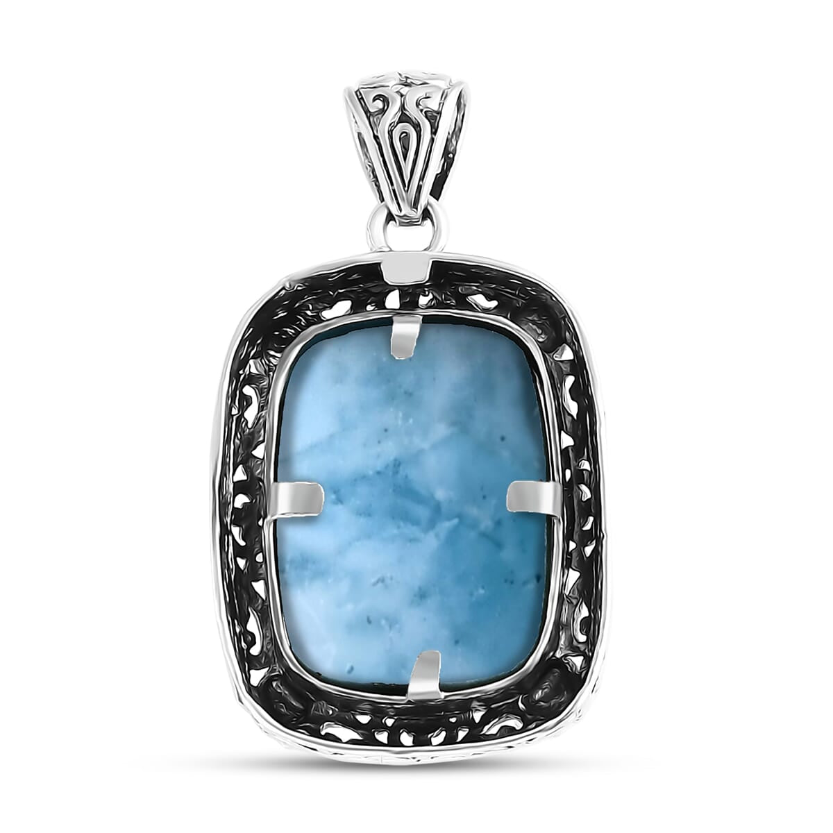 Balinese Silver Larimar Pendant – A Tribute to Oceanic Wisdom & Peace