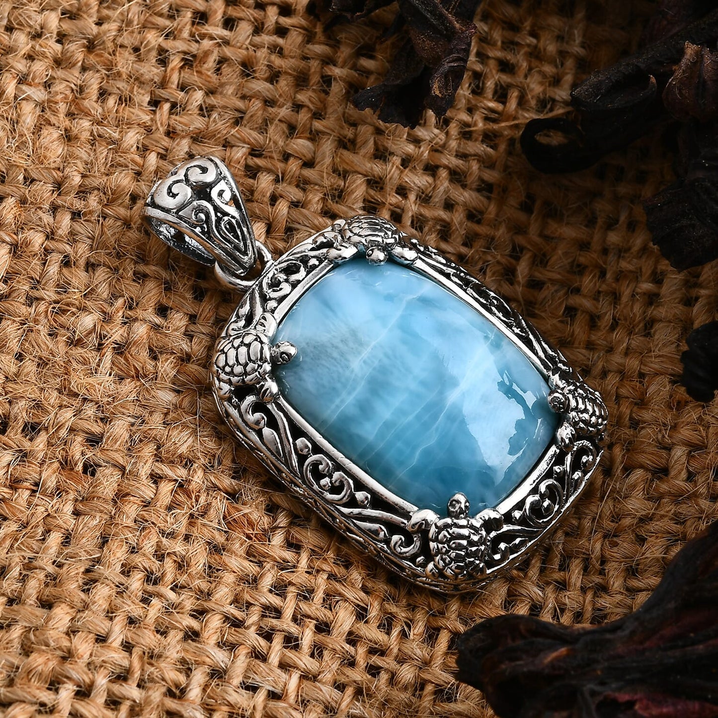Balinese Silver Larimar Pendant – A Tribute to Oceanic Wisdom & Peace
