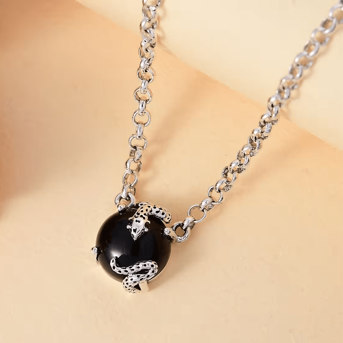 Year of the Snake Necklace – Black Jade & Thai Black Spinel 18 Inches