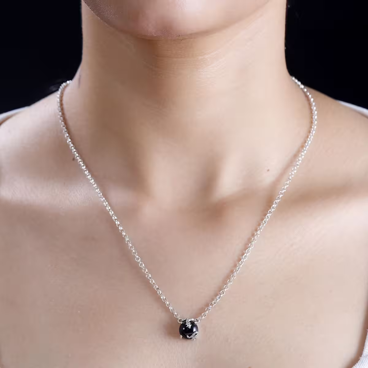 Year of the Snake Necklace – Black Jade & Thai Black Spinel 18 Inches