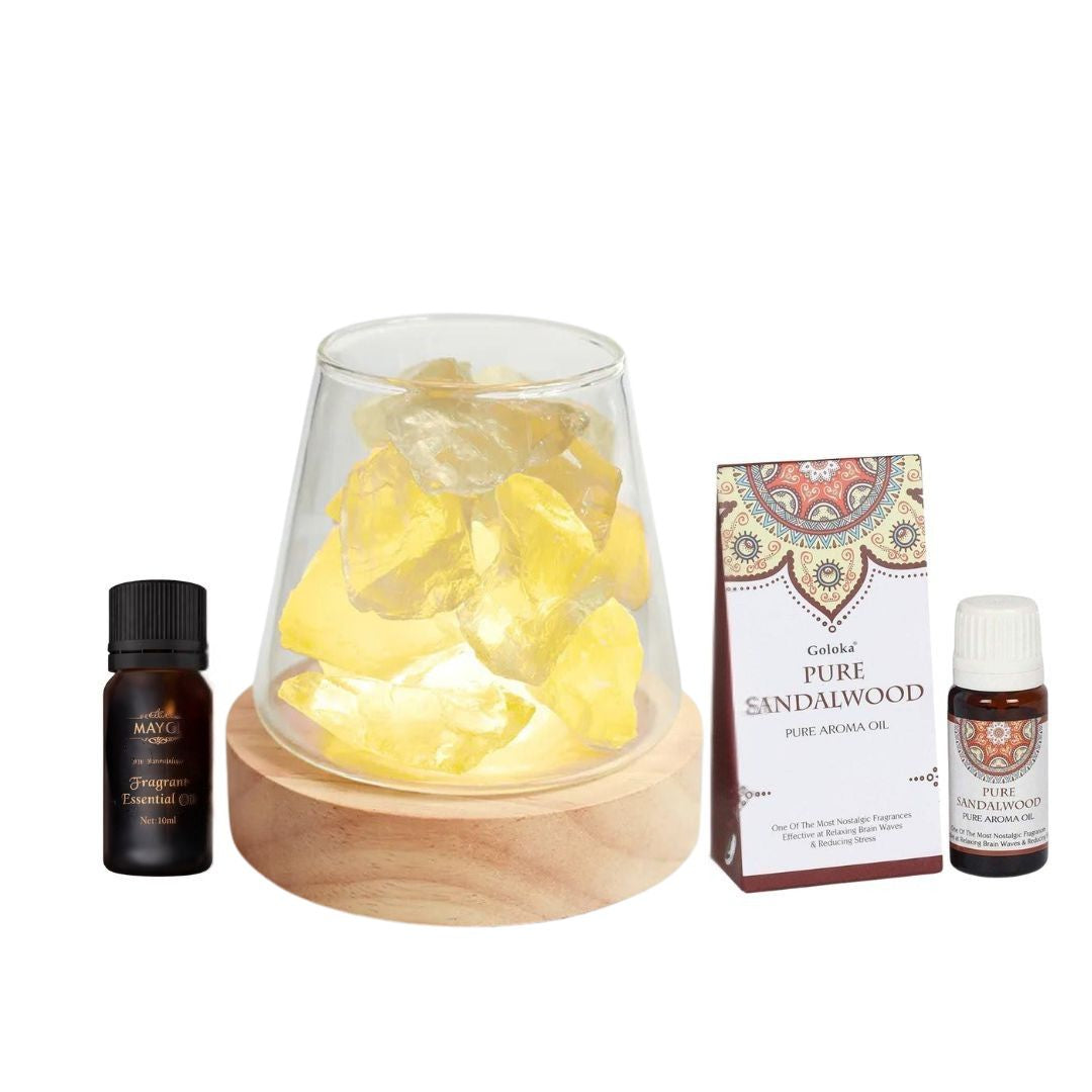 Raw Gemstone Essential Oil Diffuser With Light + 2 FREE Oils