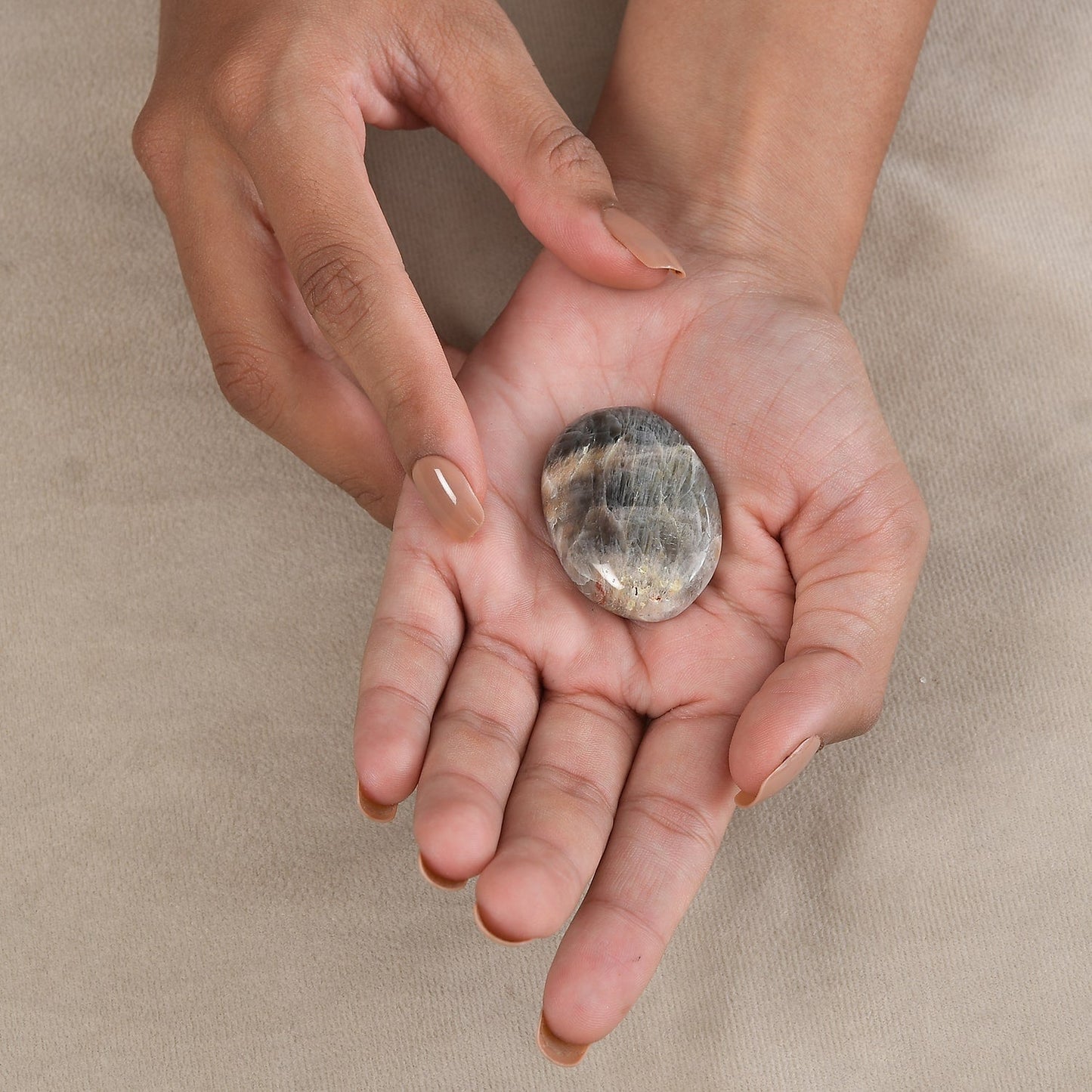 Black Moonstone Palm Stone - For Shadow Work & Self-Discovery