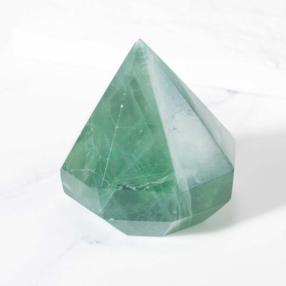 Green Fluorite Crystal Cut Diamond