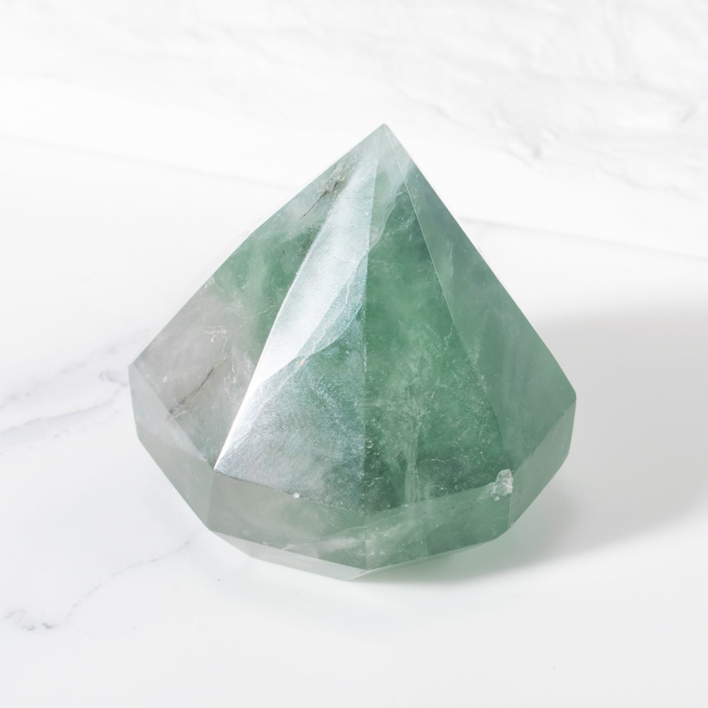 Green Fluorite Crystal Cut Diamond