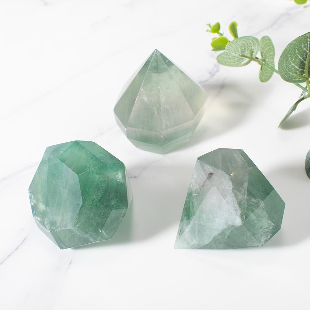 Green Fluorite Crystal Cut Diamond