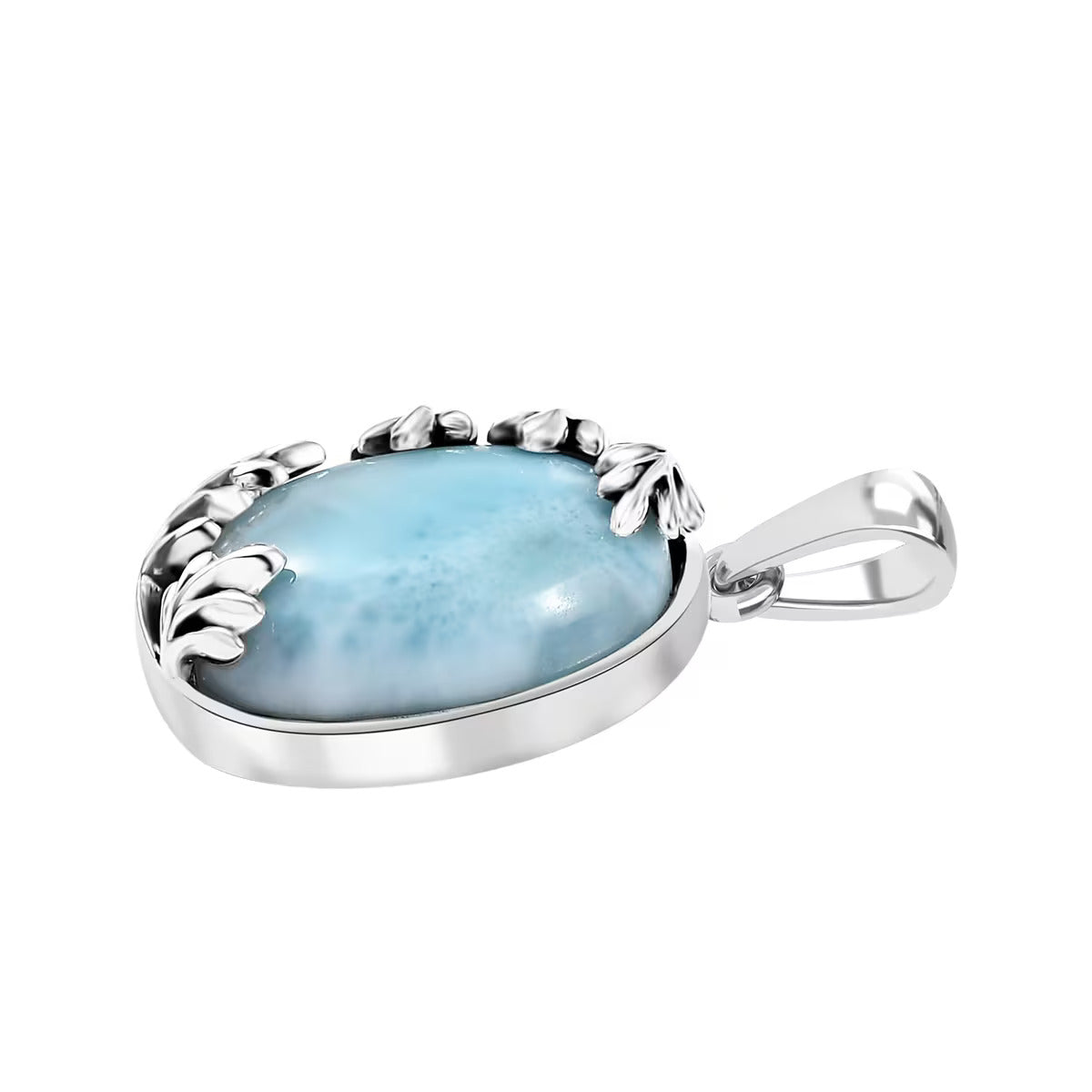 Larimar Flowing Leaf Pendant – Serenity & Strength in Sterling Silver