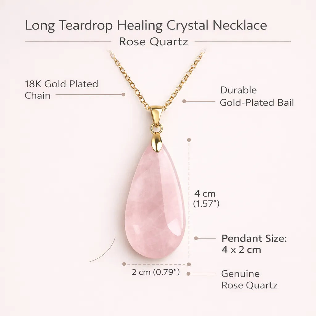 Long Teardrop Healing Crystal Necklace — Natural Gemstone Pendant
