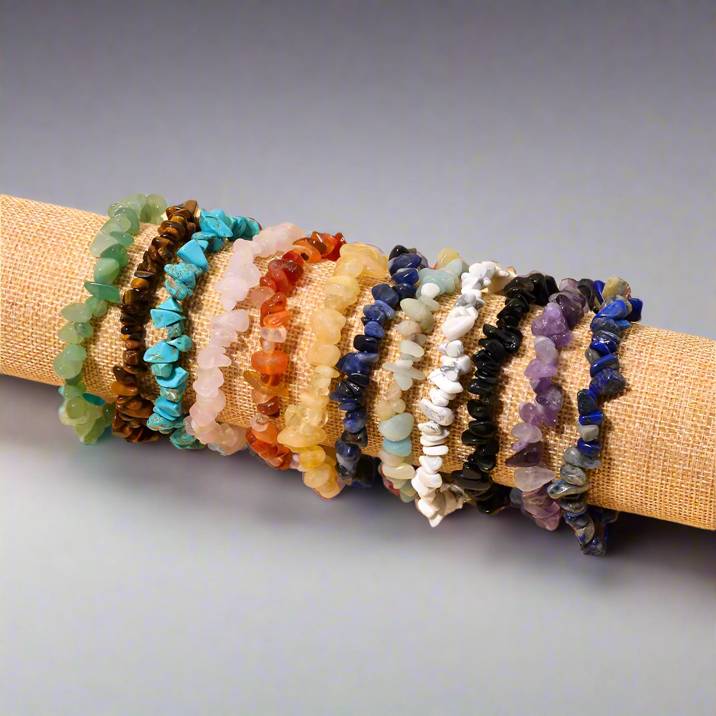 12 Natural Crystal Bracelets + Box